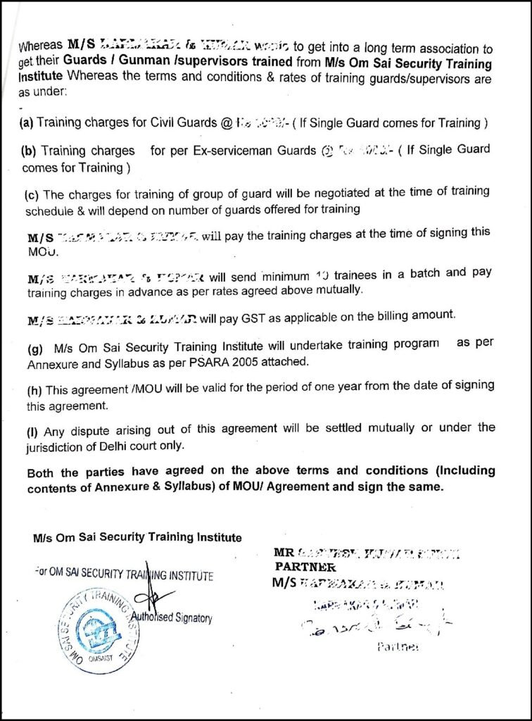 Training Institute MoU for Delhi PSARA